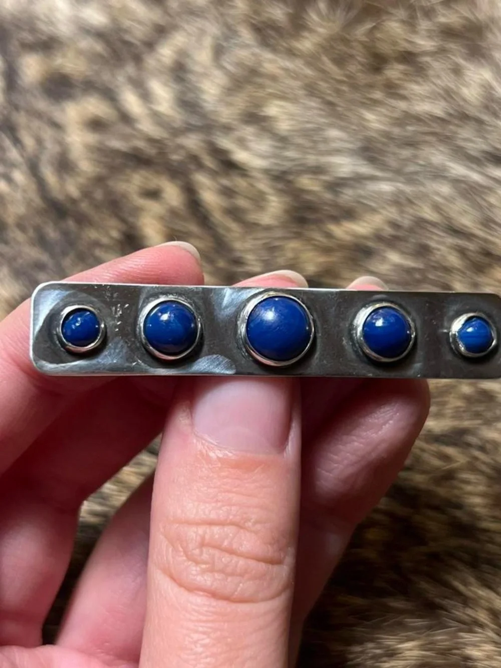 Sterling silver minimalistic lapis lazuli bar pin